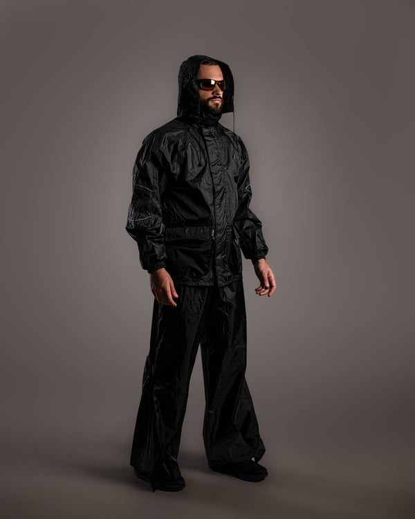 بدلة مطر للدراجات النارية مصنوعة من مادة PVC سوداء فاخرة