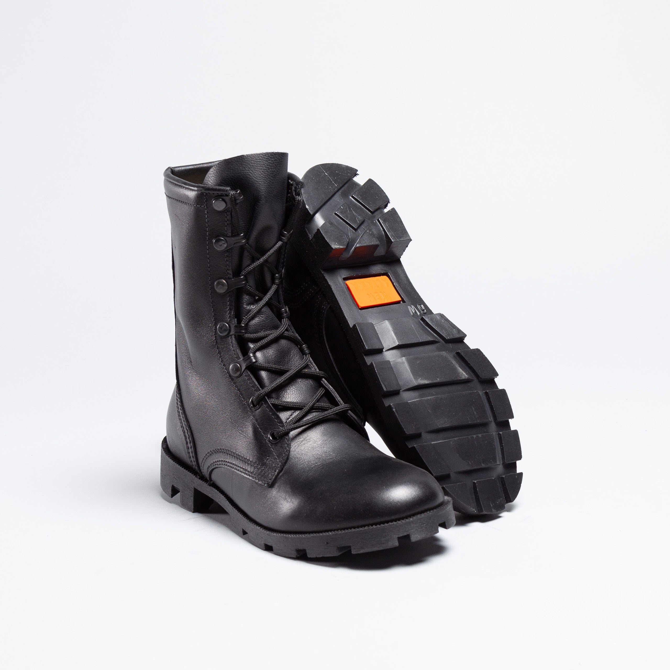 Black Leather Combat Boots(BLACK)