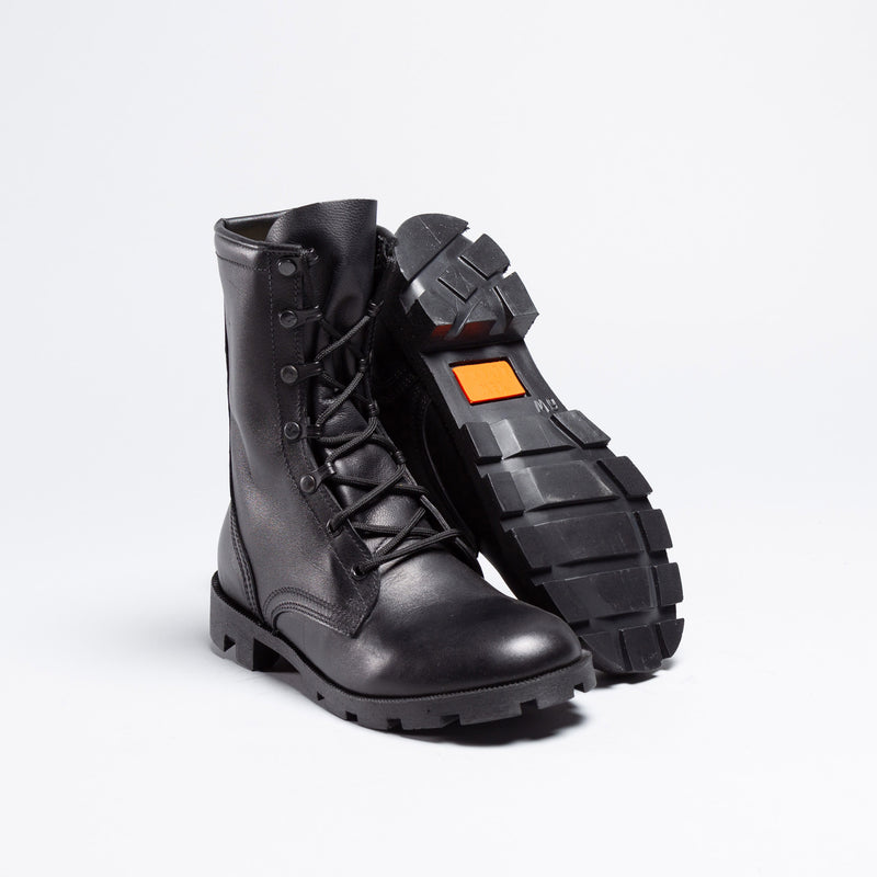 Black Leather Combat Boots(BLACK)