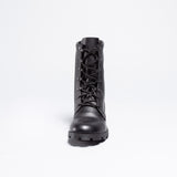 Black Leather Combat Boots(BLACK)