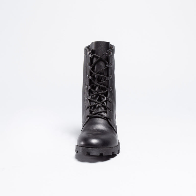 Black Leather Combat Boots(BLACK)